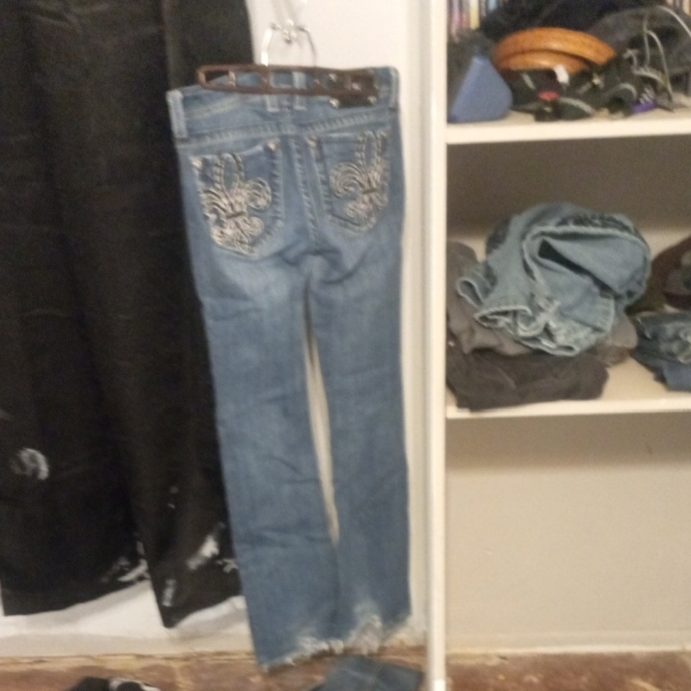 Miss Me Blue Straight Leg Jeans with Embroidery